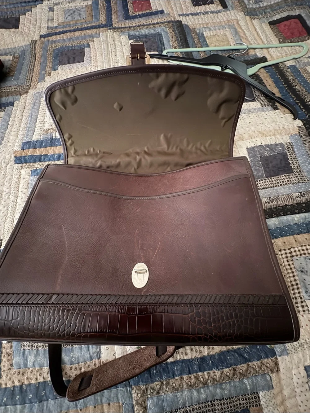 Brighton Dark Brown Croc-Embossed Leather Laptop Bag